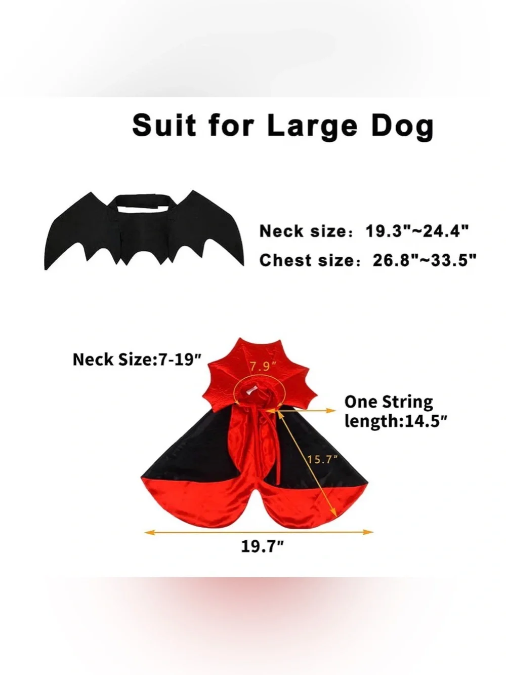 Pet Halloween Bat & Cape Costume Set for Dogs - Black and Red large
